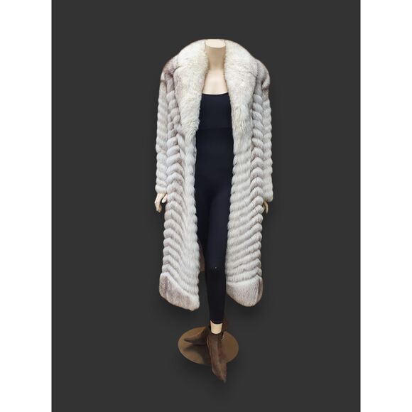 Vintage Chevron Cut Blue Fox Coat -Small - Picture 2 of 12